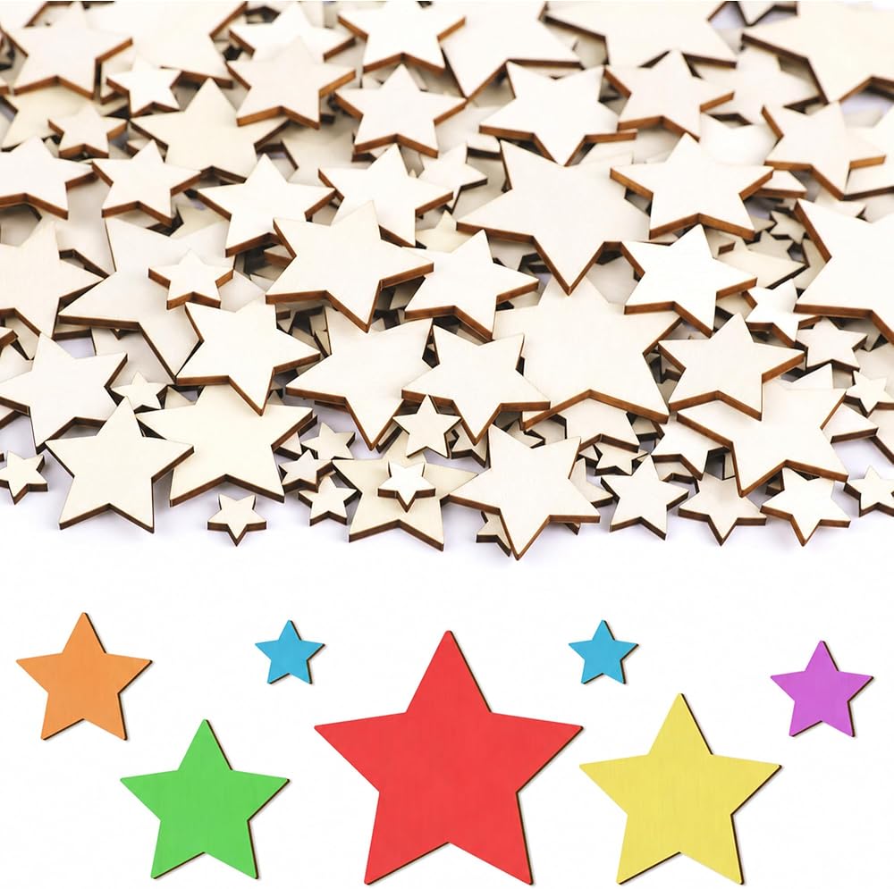 824 PCS Wooden Stars, Unfinished Stars Shape Wood Ornaments for Crafts — 사진 1