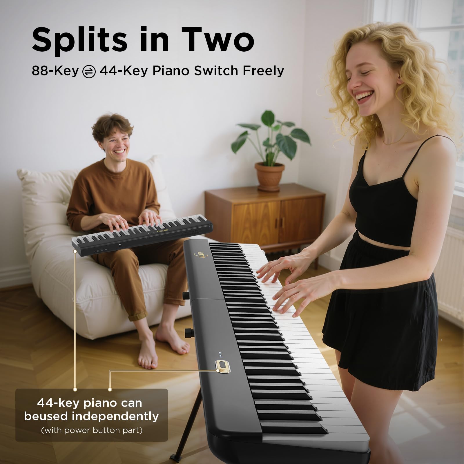 AiJoy Klaviertastatur mit 88 Tasten und magnetischer Verbindung | Abnehmbares E-Piano für Anfänger, tragbares Digitalpiano für Reisen mit empfindlichen Tasten, MIDI-Unterstützung, Tragetasche