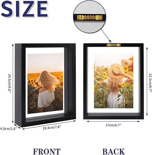 Miniatura 9 de WIFTREY Juego de 2 portarretratos rústicos de 8 x 10 pulgadas, marco de fotos de vidrio templado de doble cara para colgar en la pared o estar de pie
