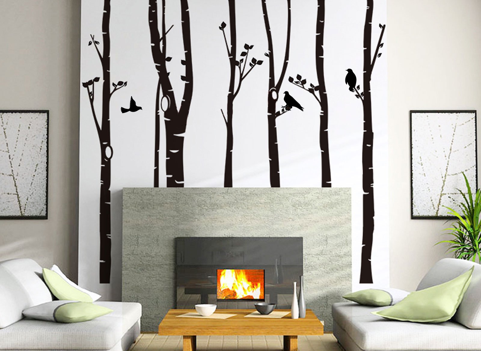 Wandtattoo XXL Birkenstämme I schwarz (BxH) 267 x 250 cm I Birke Vögel Bäume Blätter Tieren Flur Aufkleber Wohnzimmer Wandsticker Wandaufkleber W3327