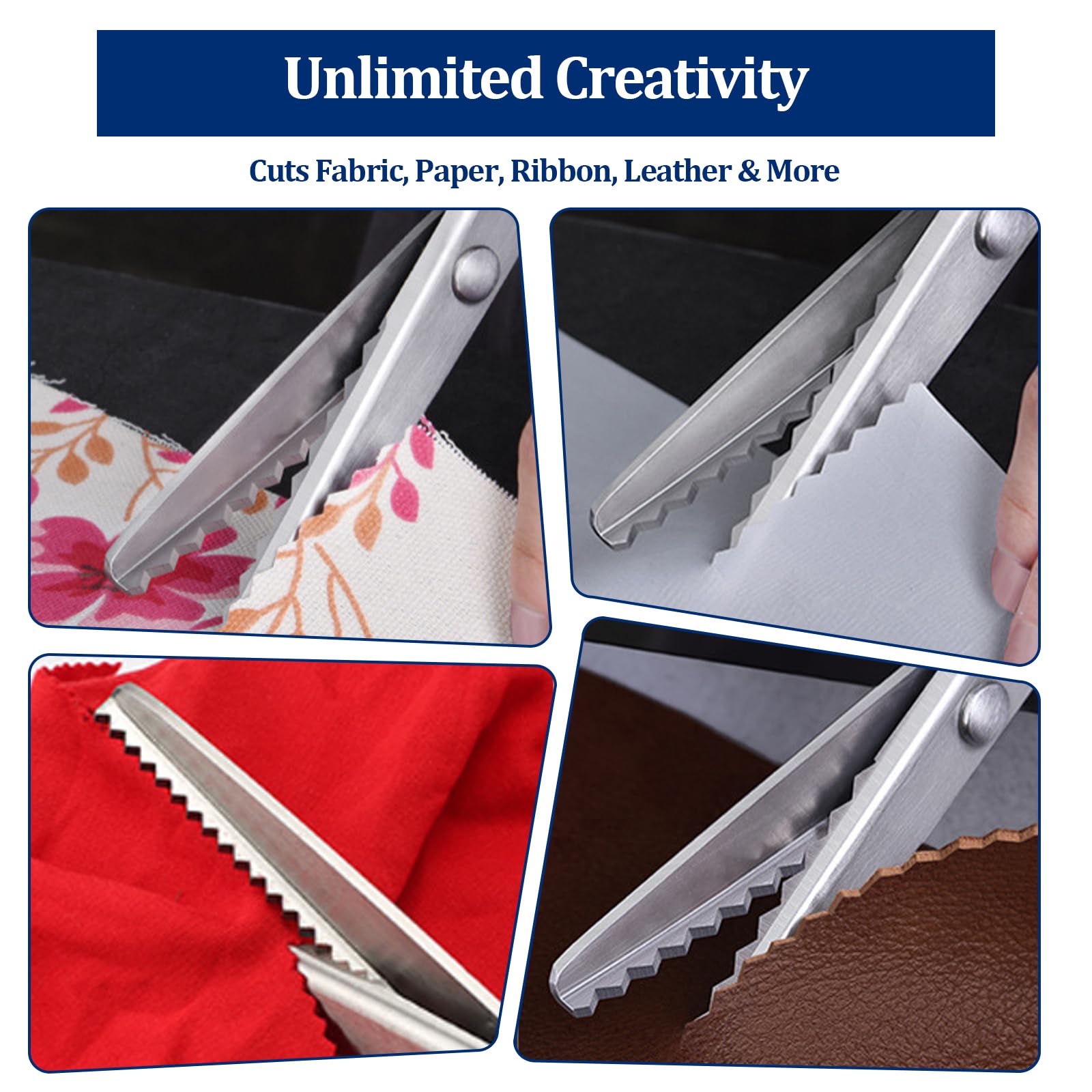 Pinking Shears for Fabric Sewing Scissors with Decorative Zig Zag Edge Handheld Dressmaking for Leather, Paper, Crafting, Quilting & Tailoring (2 Pack)