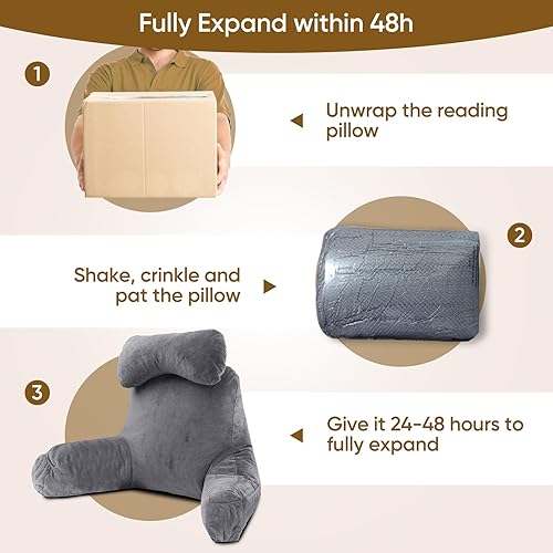 Miniatura 8 de Almohada de lectura para sentarse en la cama para adulto, almohada de cama con espuma viscoelástica triturada, almohada de 25 pulgadas de alto con