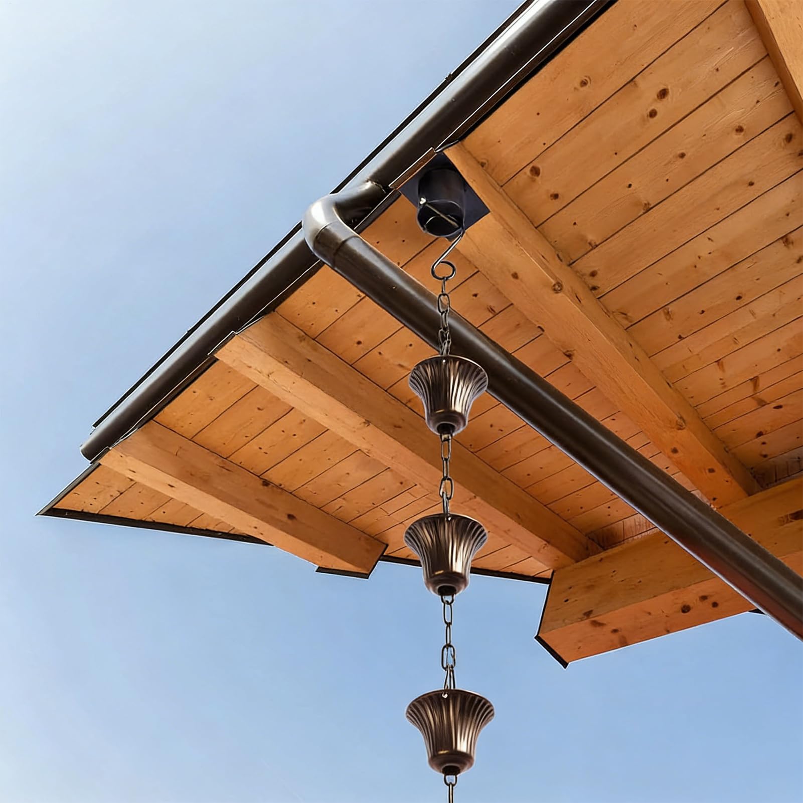Generisch Catena Antipioggia per grondaie, 3,8 Metri, Moderni in Metallo, Catene di Scarico con 12 Tazze, per casa, Giardino, terrazza, Balcone, Cortile, Fattoria