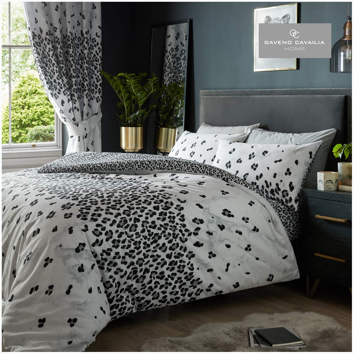 GC GAVENO CAVAILIA Gaveno Cavailia Marble Leopard Double Duvet Set Black/Grey Bedding, 3 Piece Cotton Blend Printed Reversible Bedlinen, Easy Care DuvetCover Bedset, 1 Quilt Cover + 2 Pillow Cases