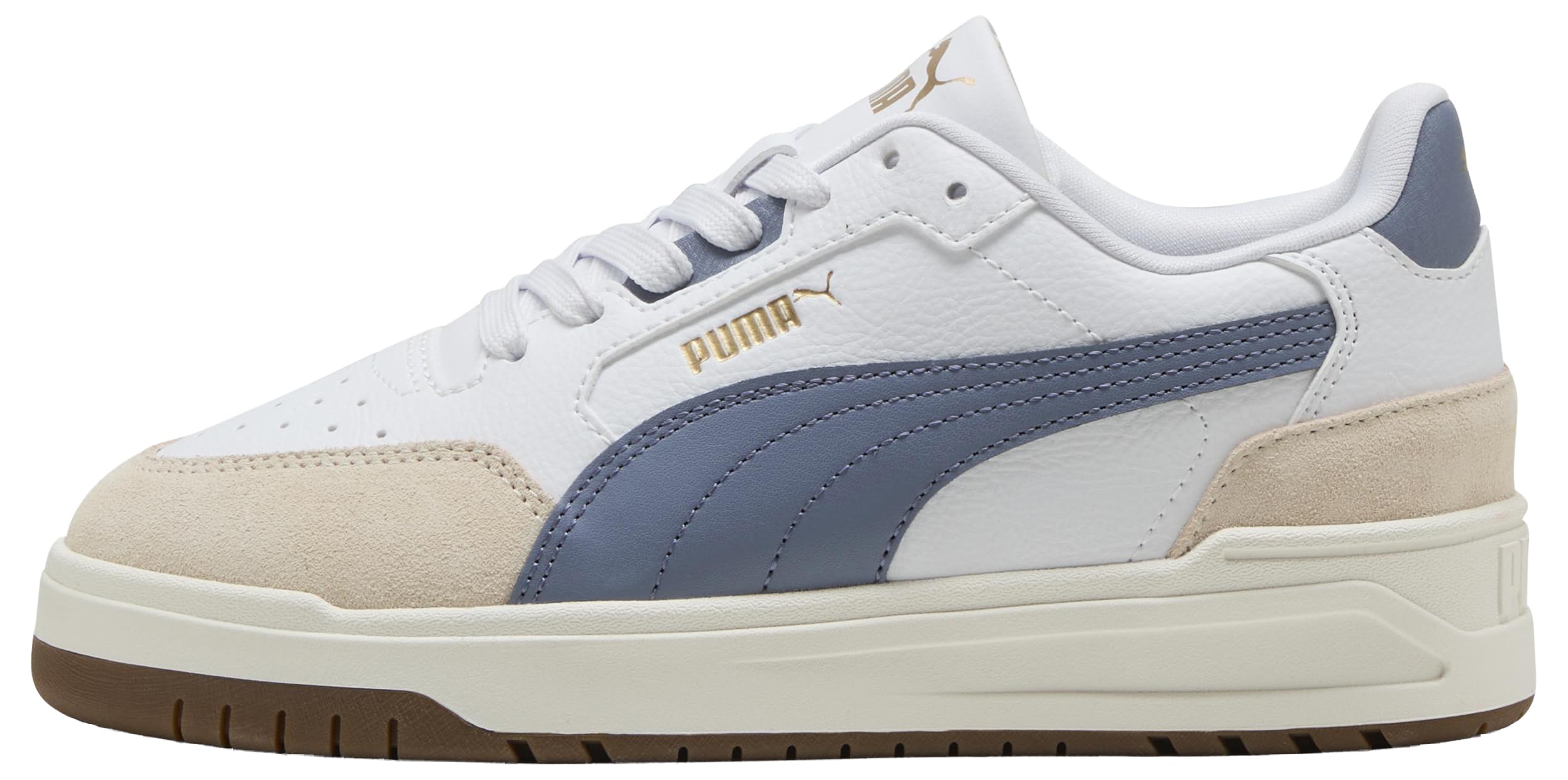PUMA Shuffle Downtown LO OG JR Sneaker, White-Gray Sky Gold, 3.5 UK