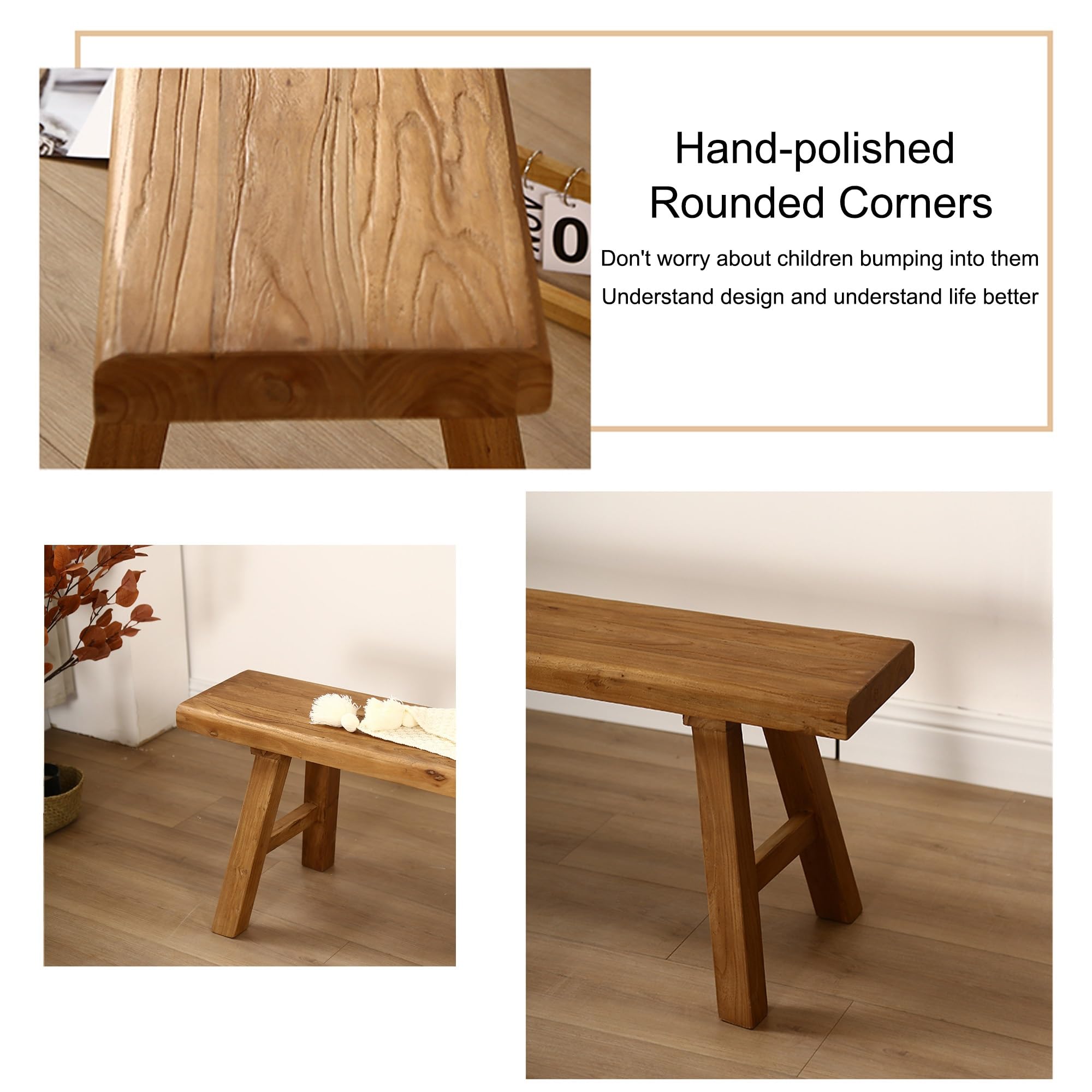 Banc en Bois de Massif Intérieur Banc Salle a Manger Banquette Salon Banc Entree Banc Bout de Lit Robuste et Stable pour Salle à Manger, Couloir(100cm(39.4in))