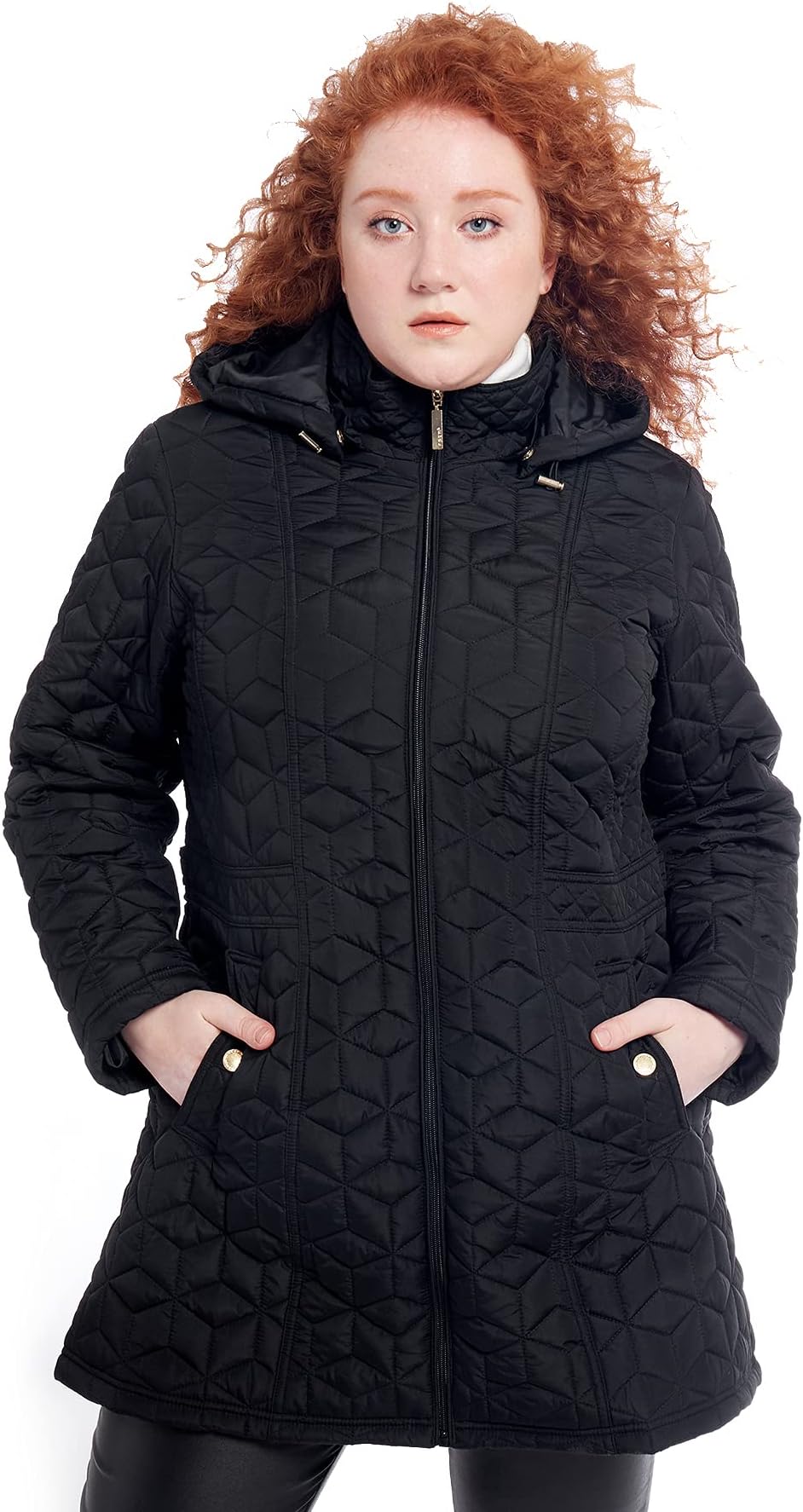 S P Y MWomens Diamond Quilted Jacket Lightweight Padding Coat with Pockets, Regular and Plus Size