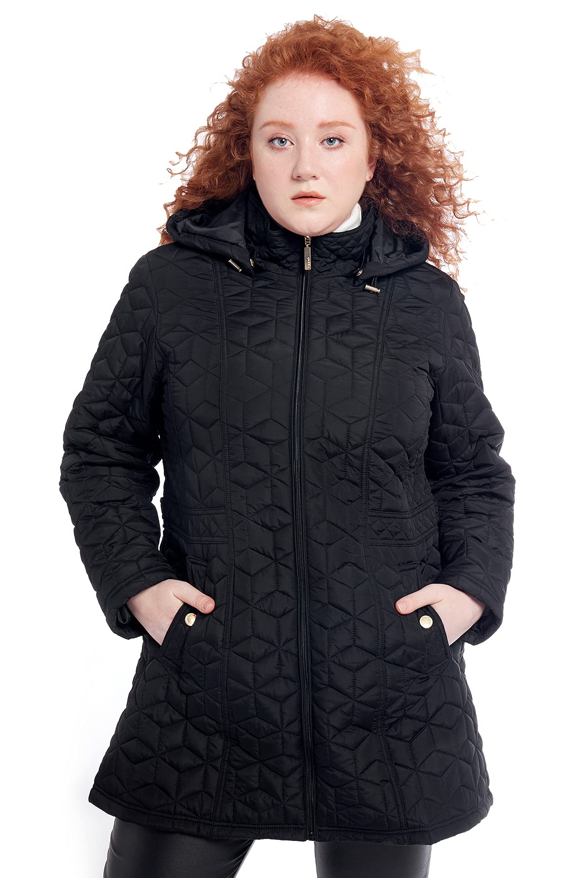 S P Y MWomens Diamond Quilted Jacket Lightweight Padding Coat with Pockets, Regular and Plus Size