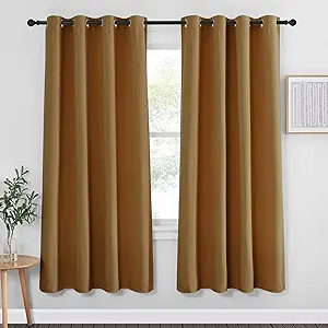 NICETOWN Blackout Curtain Drape 72 inch Long - Grommet Noise Reducing Thermal Insulated Modern Window Treatments for Bedroom Living Room (1 Panel, 52 x 72 Inch, Gold Brown)
