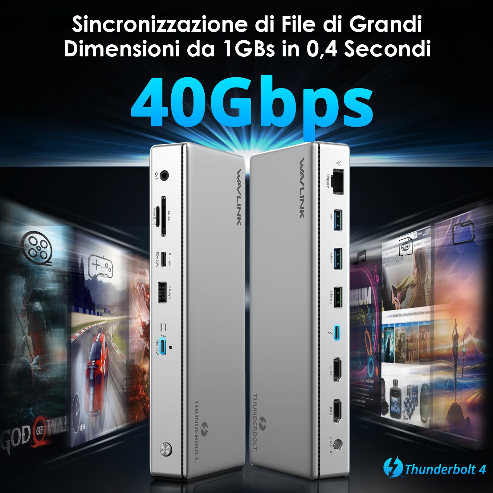 WAVLINK Thunderbolt 4 Docking Station, Single Display 8K, Triple 4K, 13 in 1 Laptop Dock for TBT 4/3 Mac & TBT 4 Windows PC, 40Gbps with 96W Max Charging for Laptop