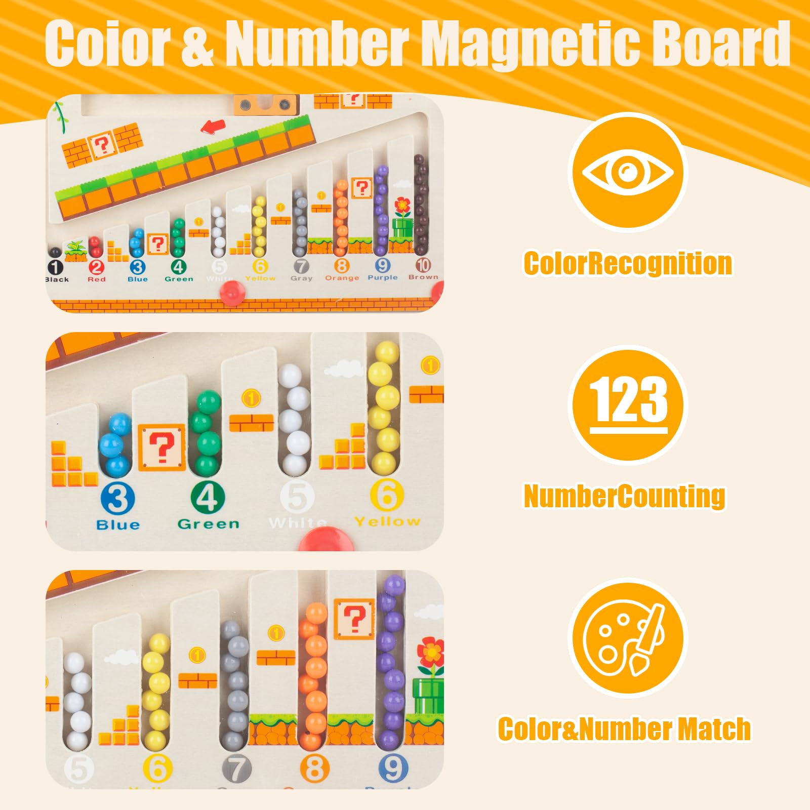 Montessori zabawka od 2, 3, 4, 5, 6 lat, magnetyczna gra labirynt kolory, nauka sortowania, gry dla dzieci od 2 do 6 lat