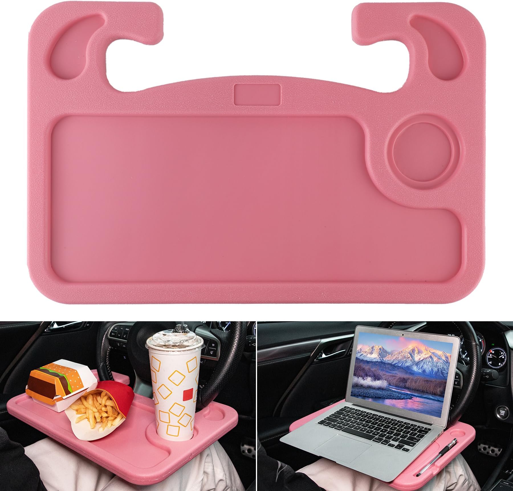 JUSTTOP Car Steering Wheel Desk, Travel Car Accessories, Car Stand Trays for Eating, Multipurpose Car Steering Wheel Desk Tray Table(Pink)