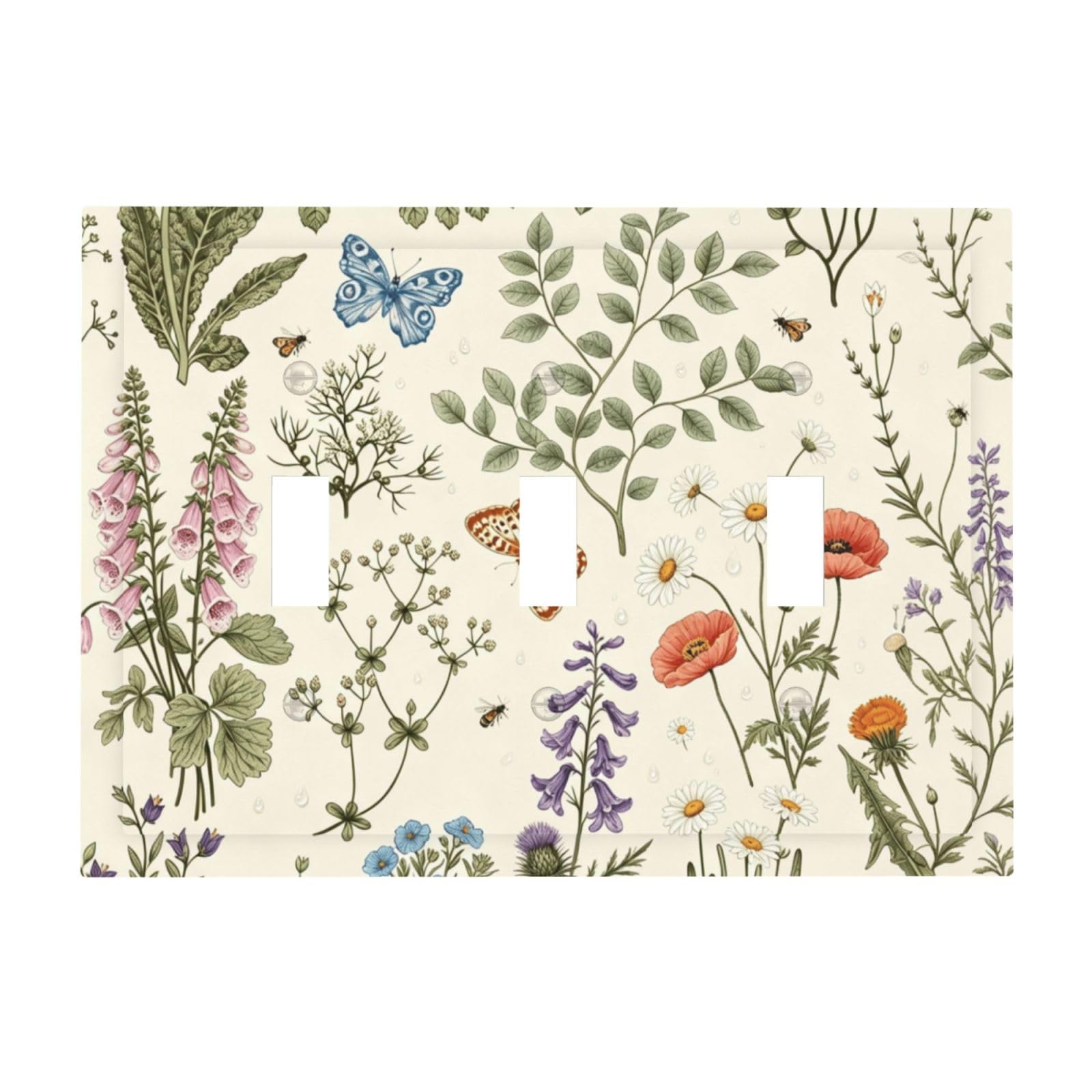 Dwbguo Decorative Light Switch Plate Covers Vintage Botanical Wildflower 3 Gang Artistic Wall Plate Unique Cottagecore Vintage Floral Triple Toggle Light Switch Covers for Bedroom Bathroom Home Decor