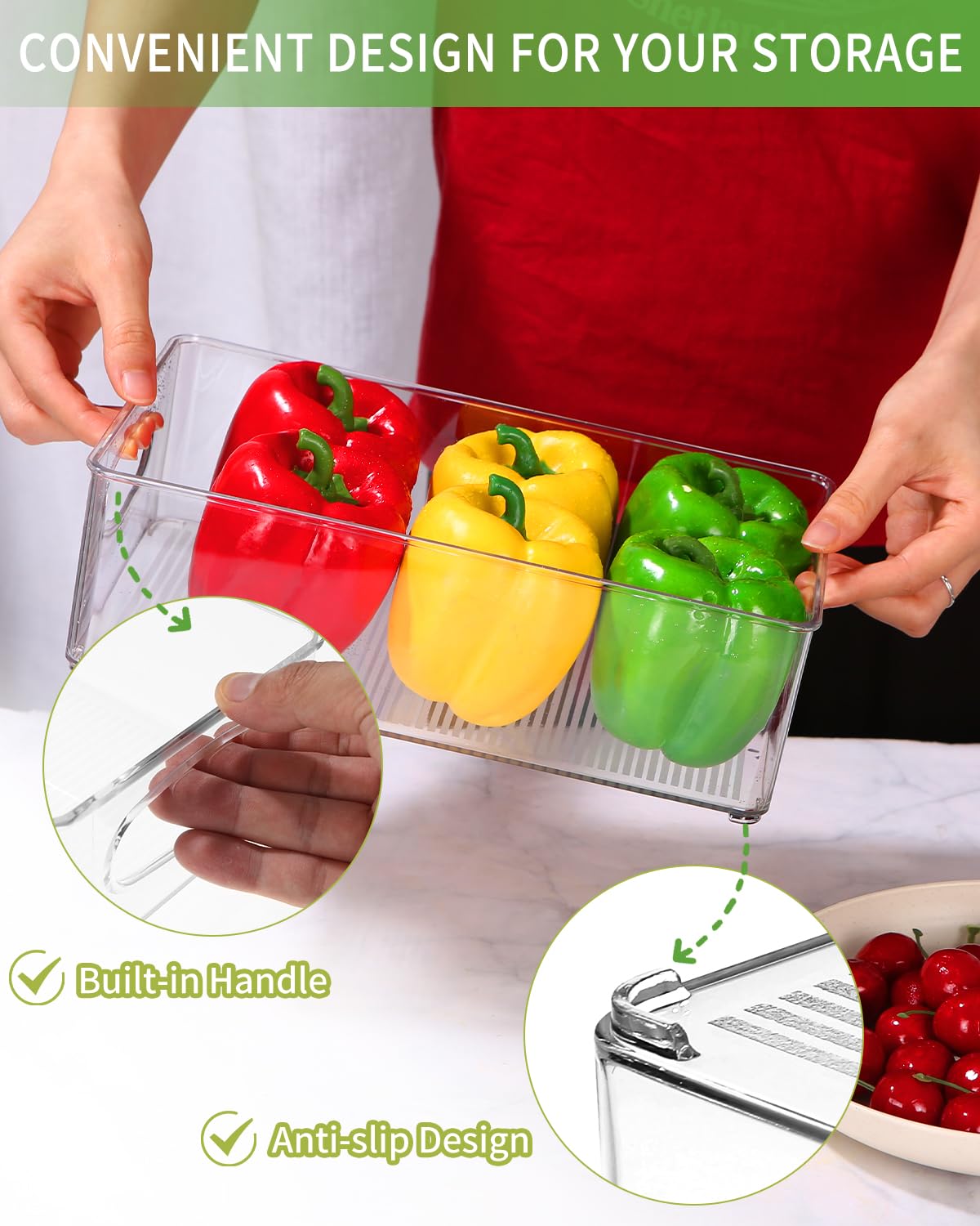 PERMUST Set di 5 Organizer Frigorifero, Impilabile Contenitori, Organizzatore Cucina Trasparente, Contenitori per Frigorifero Senza BPA, parete e soffitto
