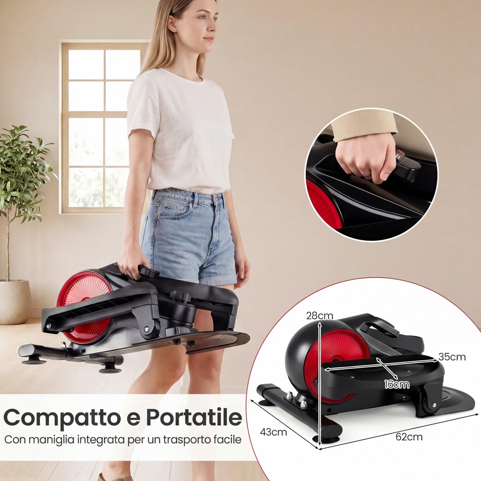 COSTWAY Ellittica sotto Scrivania, Pedaliera Riabilitazione Silenziosa, con Monitor e 8 Livelli di Resistenza Magnetica Regolabili e Display LCD, Mini Ellittica Portatile per Casa e Ufficio