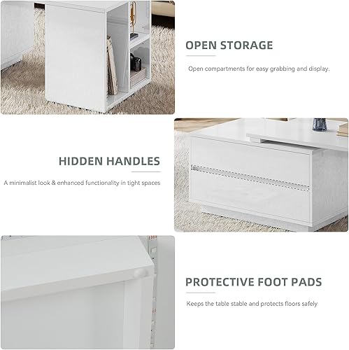 Miniatura 8 de YITAHOME Mesa auxiliar LED con 4 cajones de almacenamiento, mesas auxiliares extensibles para sala de estar, moderna mesa de cóctel rectangular de