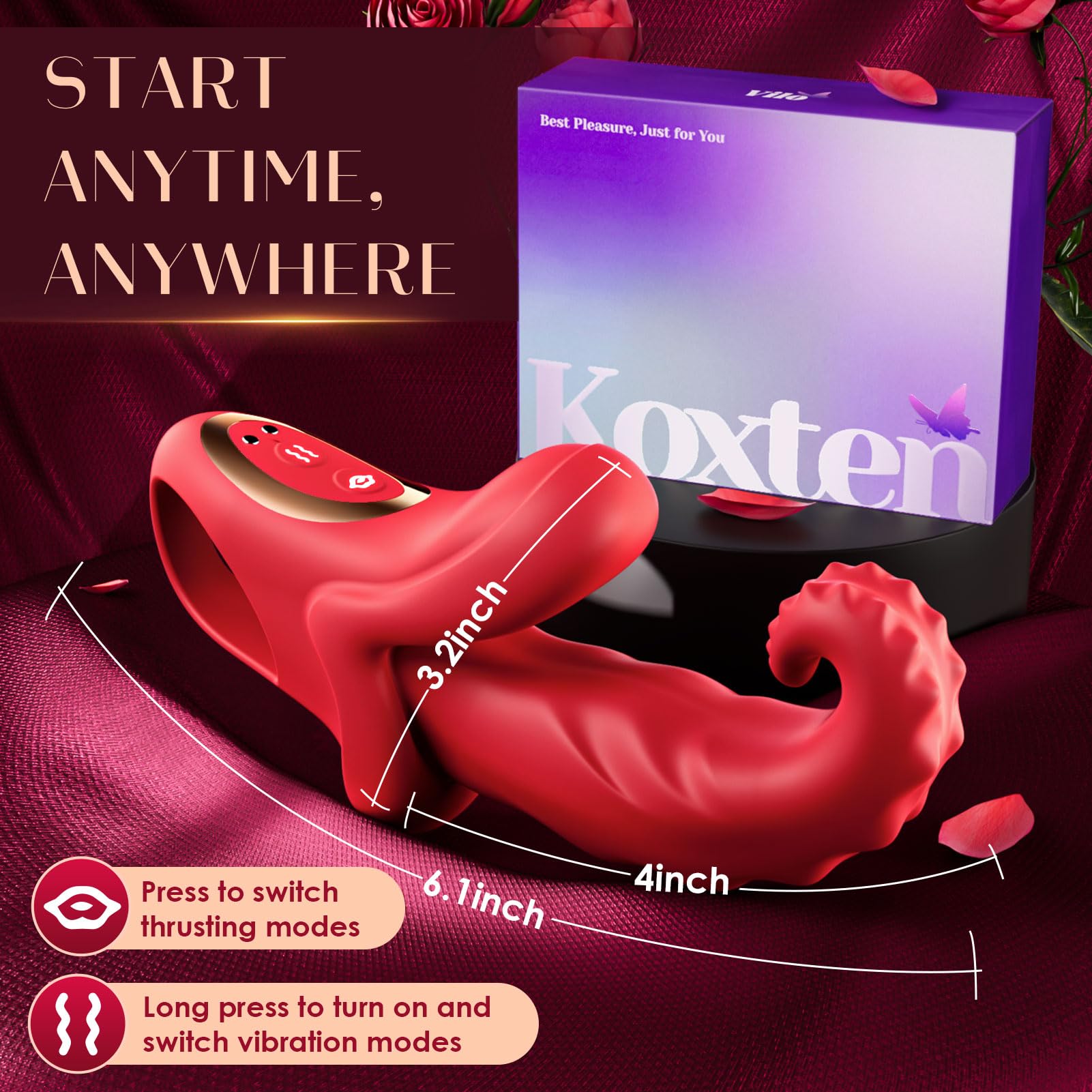Koxten Tongue Toy for Women - Thrusting Vibrator Rose Sex Toy with 10 Vibrating & Thrusting & Licking Sex Toys for Woman G Spot Vibrator Adult Toys for Couples Thrusting Dildo for Female Adult Toy: Rose Red