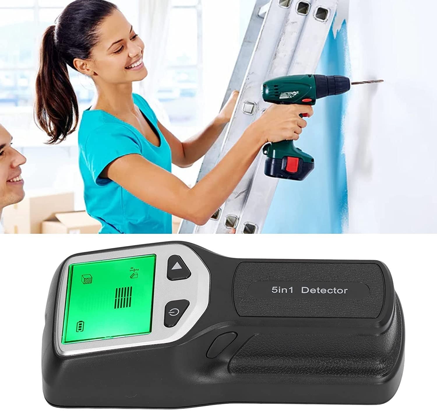 Escáner de pared: detector de madera eléctrico 5 en 1, escáner de pared con sensor con pantalla LCD, búsqueda central y advertencia de sonido para la detección de postes metálicos de alambre de CA d