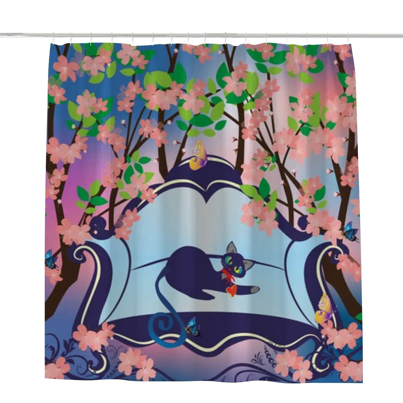Rideau de douche chat rose pour une salle de bain moderne et cocooning