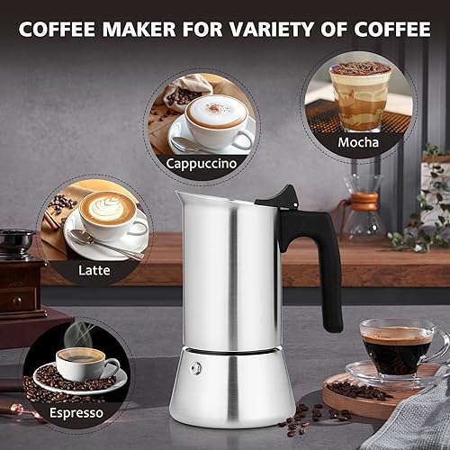 Miniatura 5 de Cafetera de café expreso de acero inoxidable para estufa, 9 tazas de café expreso, 15.2 fl oz15 onzas (taza de expreso 1.7 fl oz)1.7 onzas,