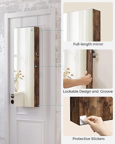 Miniatura 6 de SONGMICS Armario de joyería organizador de almacenamiento para montaje en paredpuerta con espejo de cuerpo completo armario con cerradura con espejo