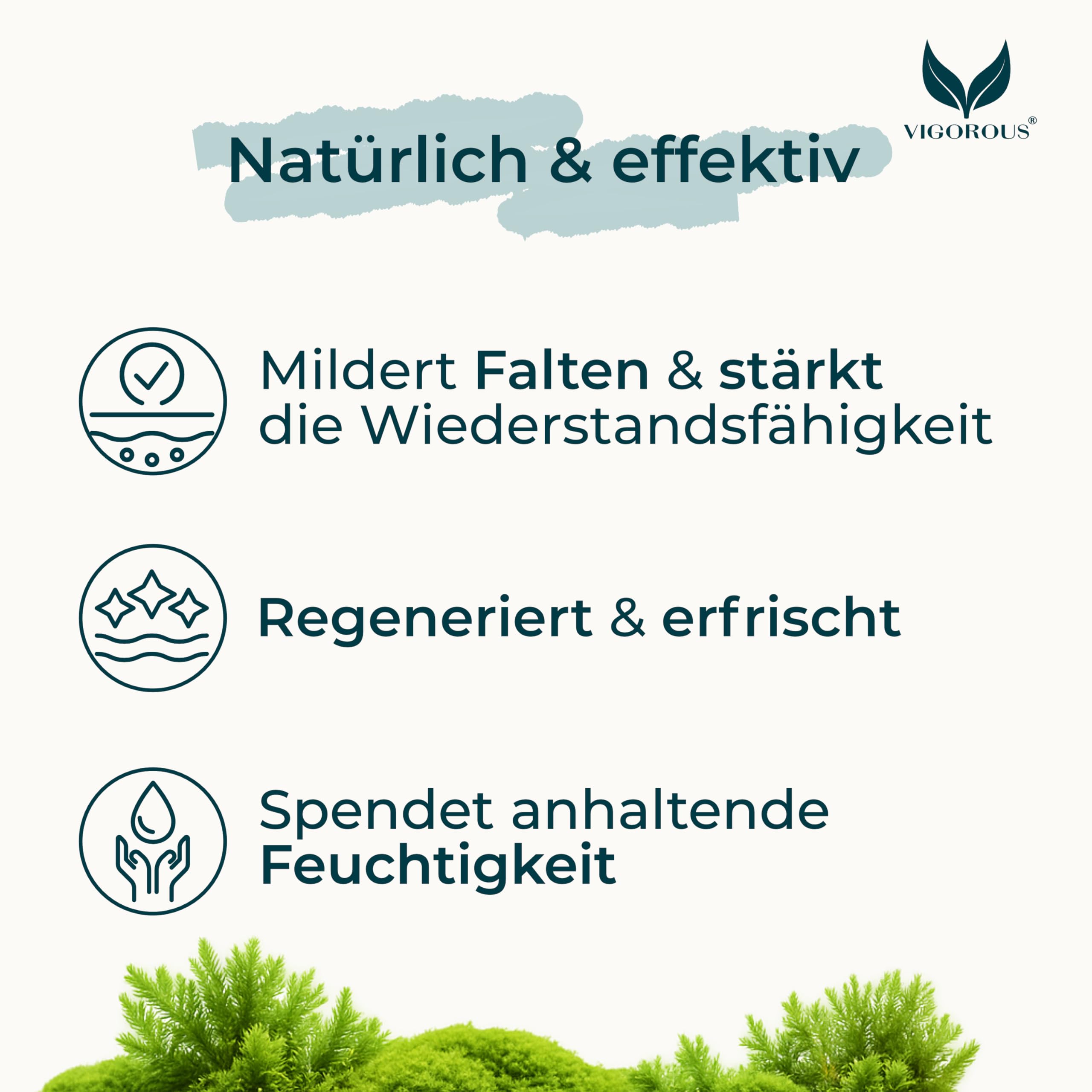 VIGOROUS® Moossalbe - 100ml Antifaltencreme soforteffekt - Naturkosmetik mit Hyaluronsäure - Anti Aging Gesichtscreme Damen & Herren - Vegane Feuchtigkeitscreme Gesicht Made in Germany (Packung mit 2)