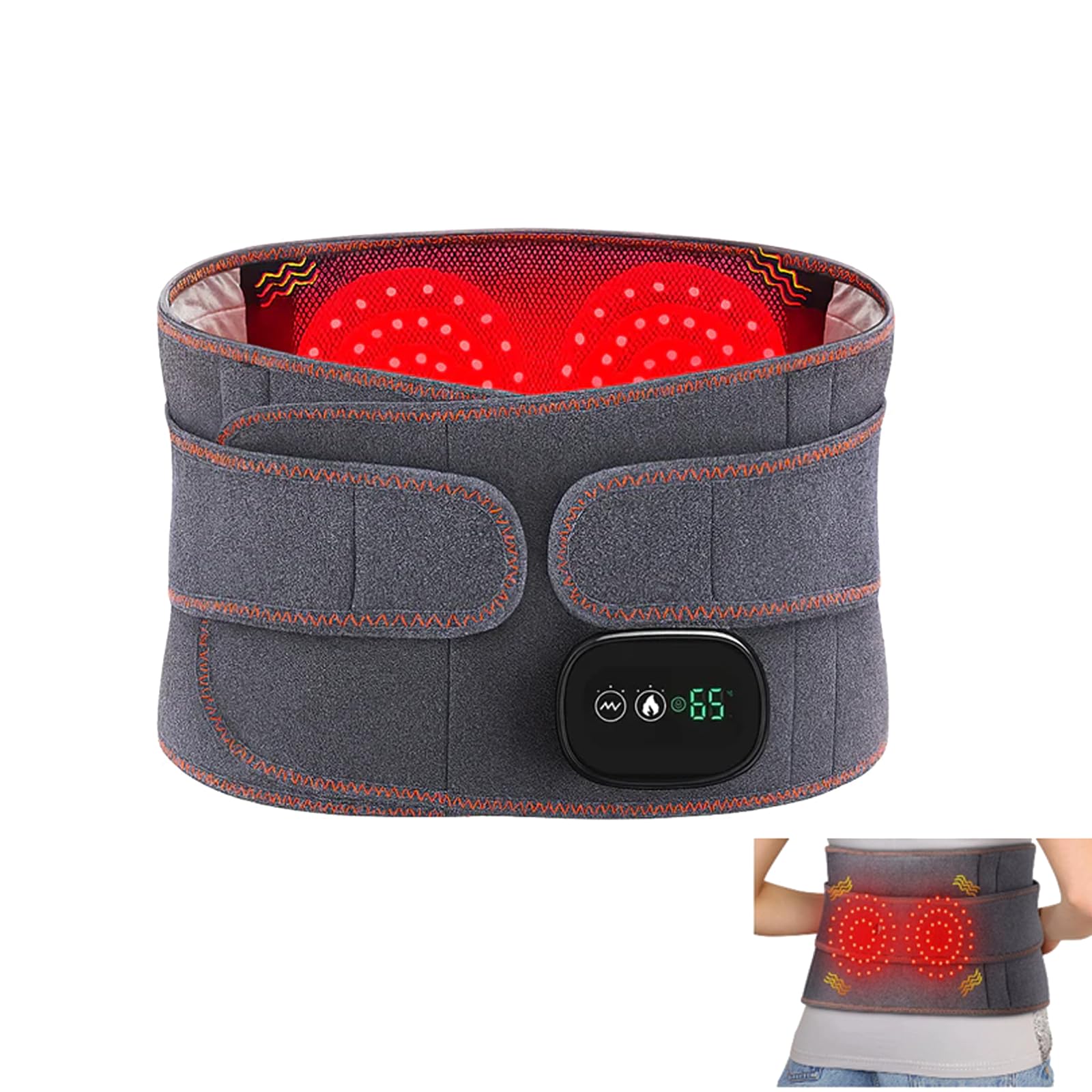 OrthoHeat - Frei von Rückenschmerzen Beheizter Massagegürtel mit verstellbaren Riemen und 3 Wärmestufen für den unteren Rücken