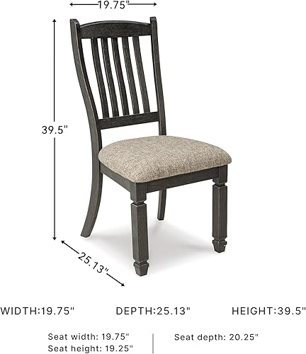 Miniatura 3 de Signature Design by Ashley Tyler Creek Silla auxiliar tapizada para comedor, 2 unidades, madera maciza, 19.25 pulgadas de alto, negro y negro