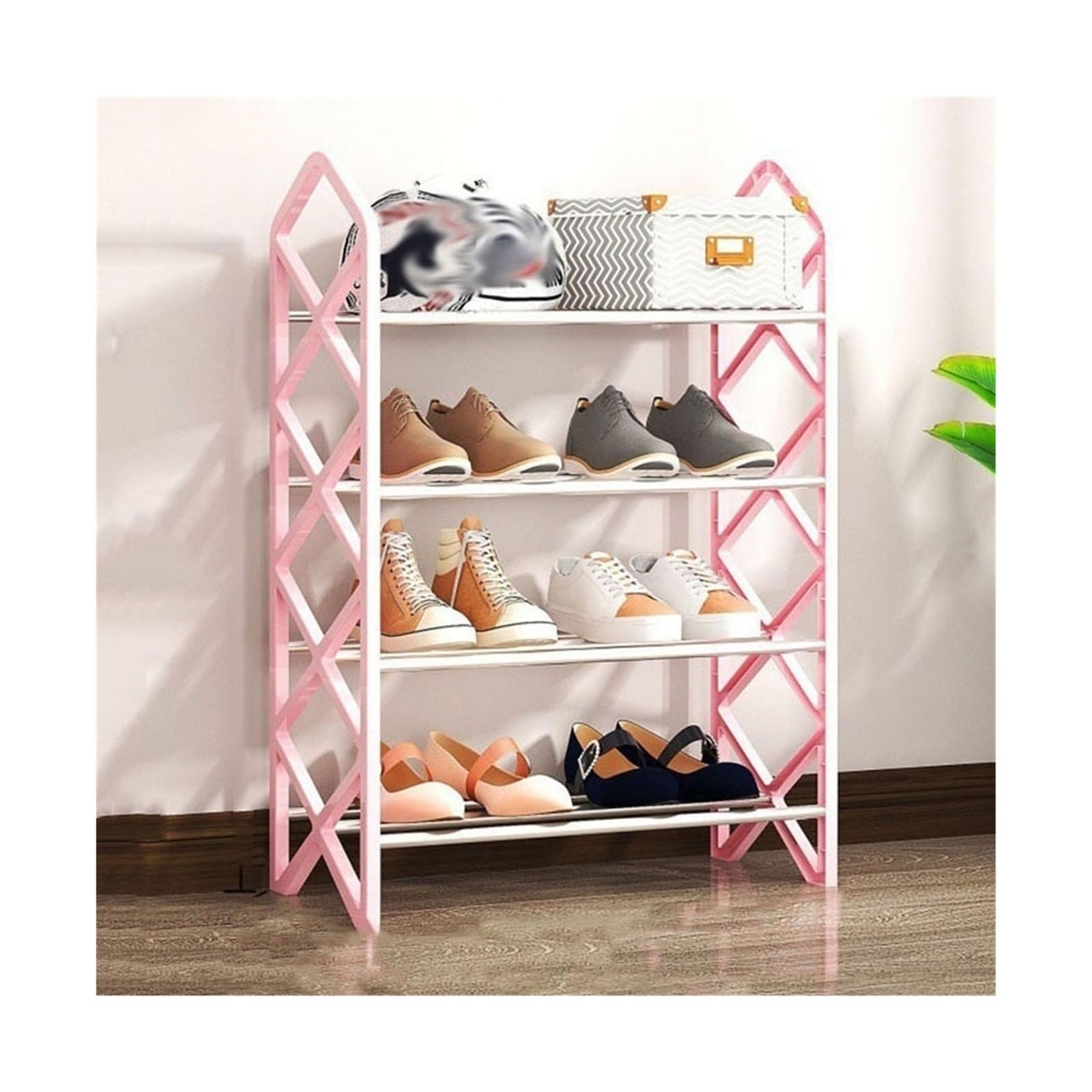 Étagère à chaussures 4 niveaux compacte en tubes d'acier noir pour entrée