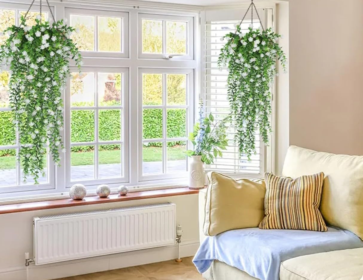 Artificial Hanging Plants - White Eucalyptus Fern -3