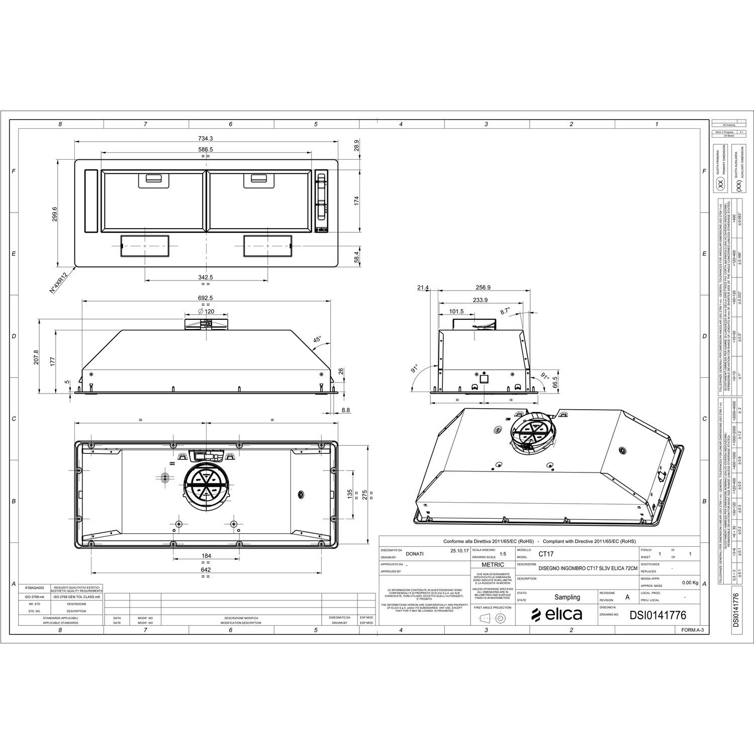 Elica Cappa da cucina Deluxe da 74 cm, colore: bianco