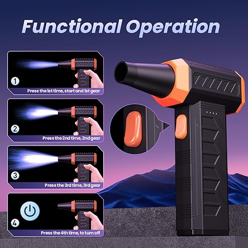 Miniatura 8 de Plumero eléctrico de aire comprimido, 12,0000 RPM, plumero de aire con luz LED, 3 engranajes 7600 mAh recargable de aire inalámbrico para teclado de