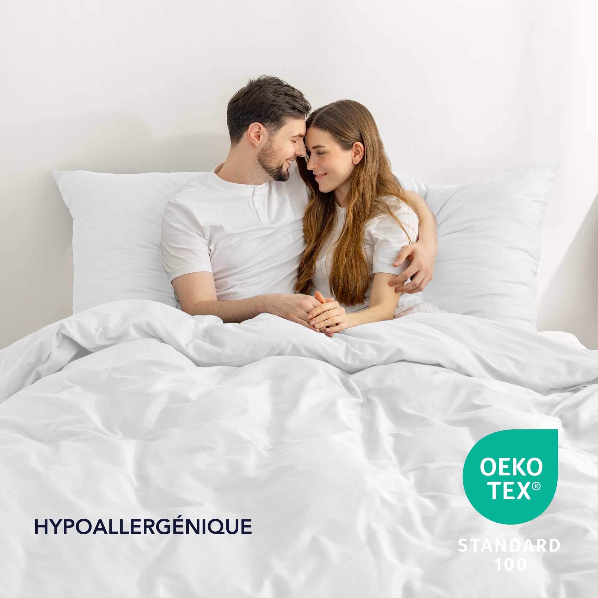 Dreamzie Housse de Couette 200x200 cm et 2 Taie Oreiller 80x80 cm - Blanc - Parure de lit en Satin de Coton - 3 Pièces - Certifié sans Produits Chimiques (Oeko TEX)
