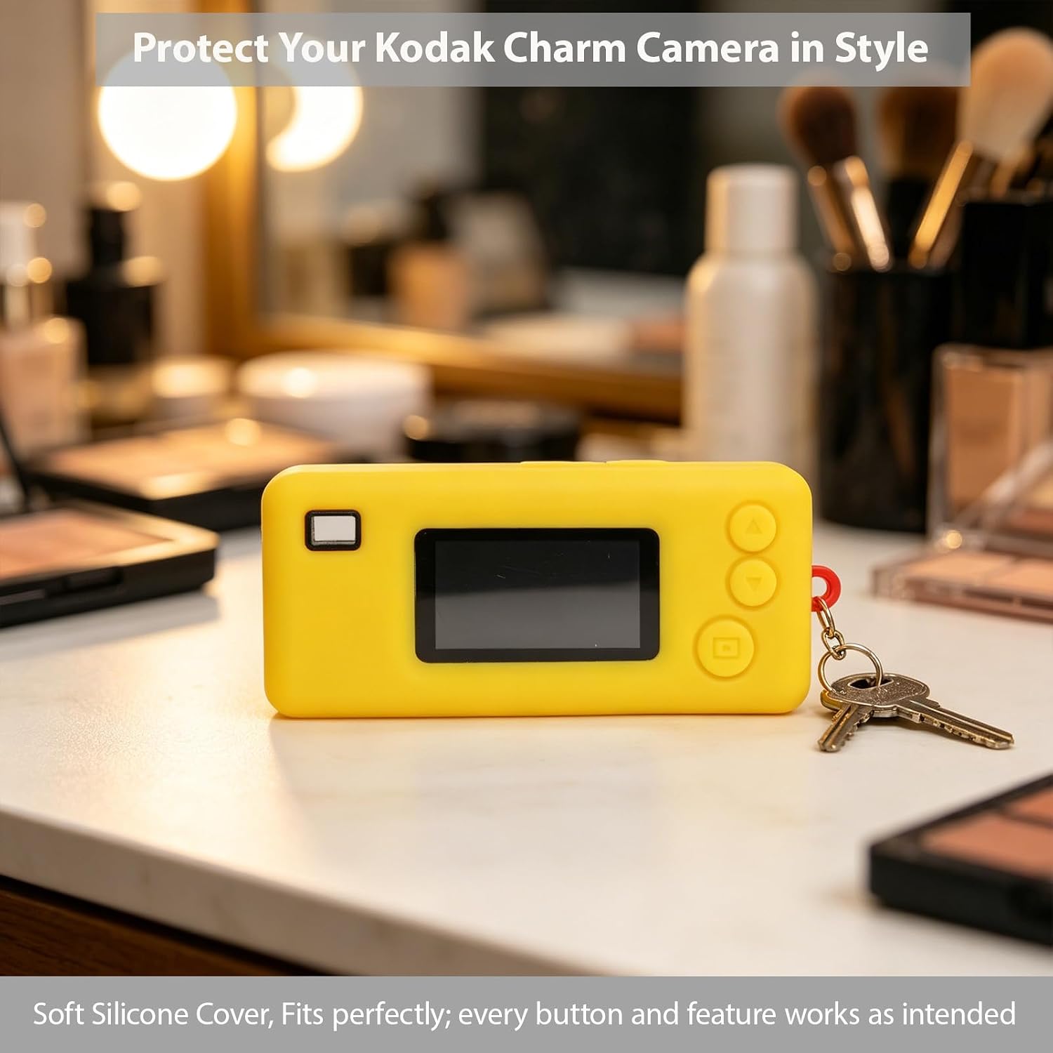 Case for Kodak Charmera Keychain Digital Camera, Soft Silicone Protective Case with Screen Protector and Wrist Strap Accessories for Kodak Blind Box Mini Camera, Anti-Scratch - Yellow