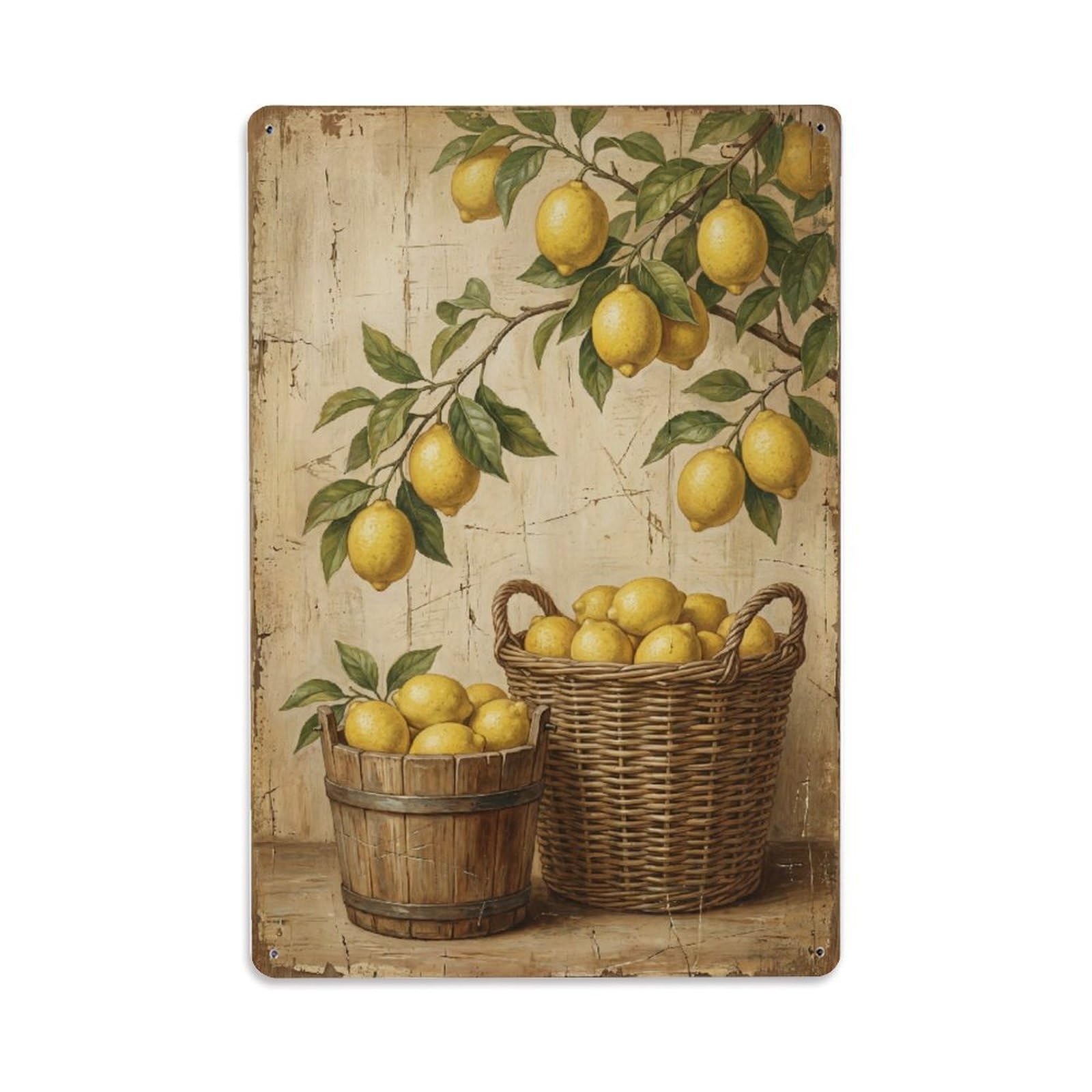 Lemon Orchard Harvest Yellow Citrus Countryside Tree Metal Tin Sign Plaque Wall Decor for Cafe, Club Bar, Office, Home Garden Metal Poster 8x12Inch