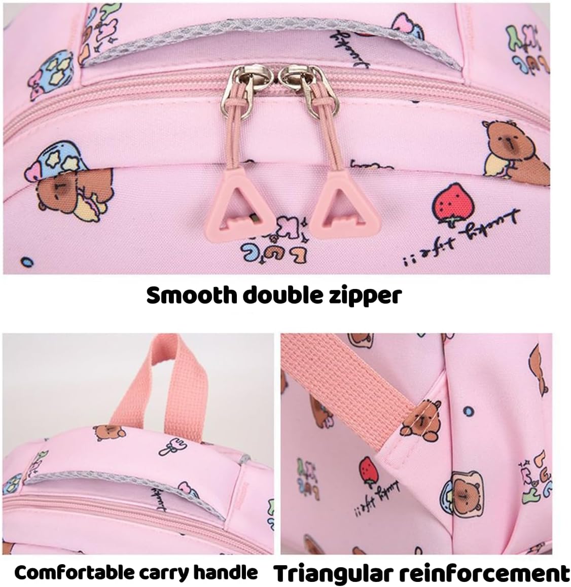 Capybara Backpack Cute Kawaii Backpack 3Pcs Set with Lunch Bag and Pencil Case, Funny Going Out Cartoon Laptop Travel Bag (Pink) - Image 6
