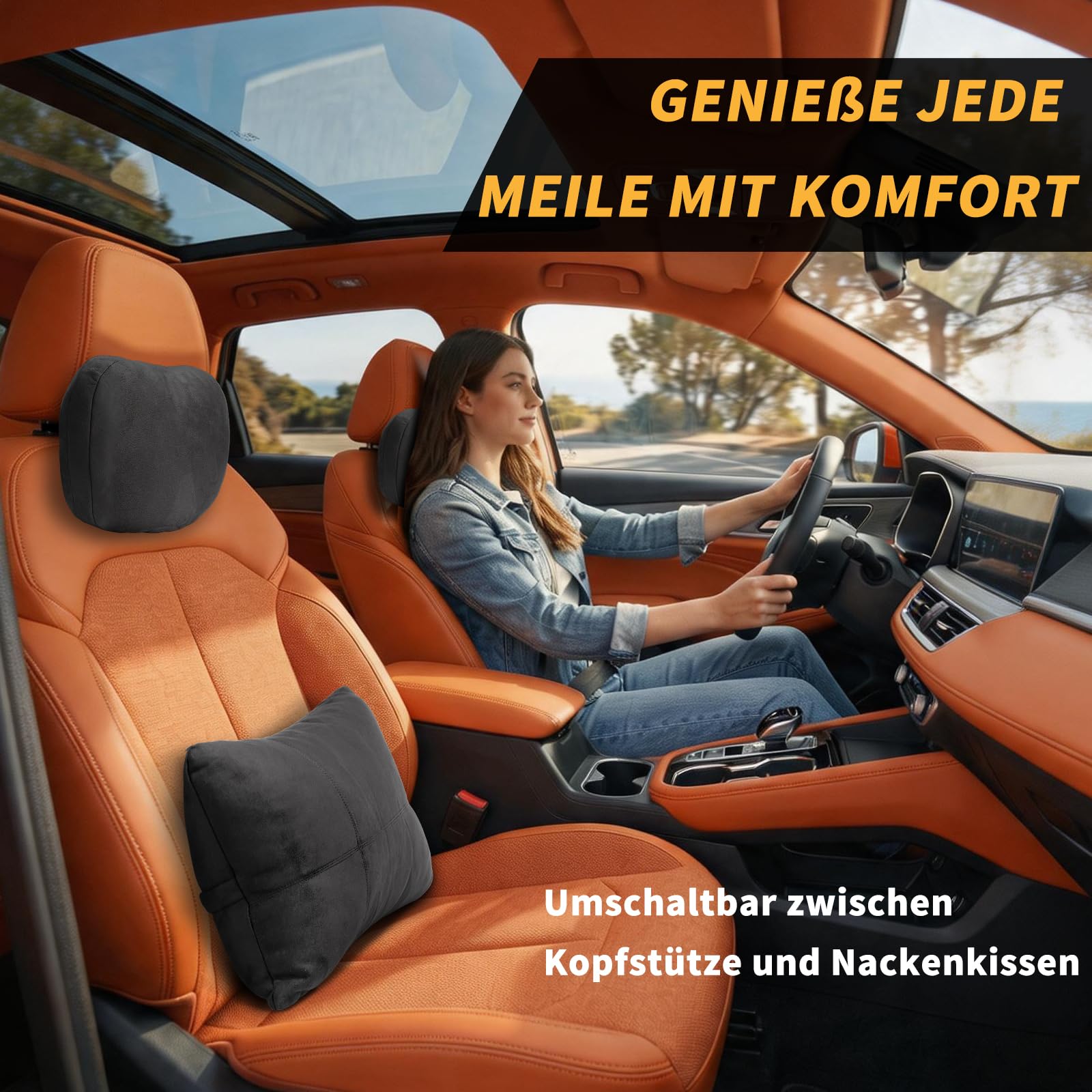 Kwak's zestaw poduszek na zagłówek, Maybach Design S klasa, super miękka poduszka na zagłówek samochodowy, podparcie lędźwiowe, poszewka ze sztucznego zamszu PP, bawełniana wypełniona poduszka (brązowa)