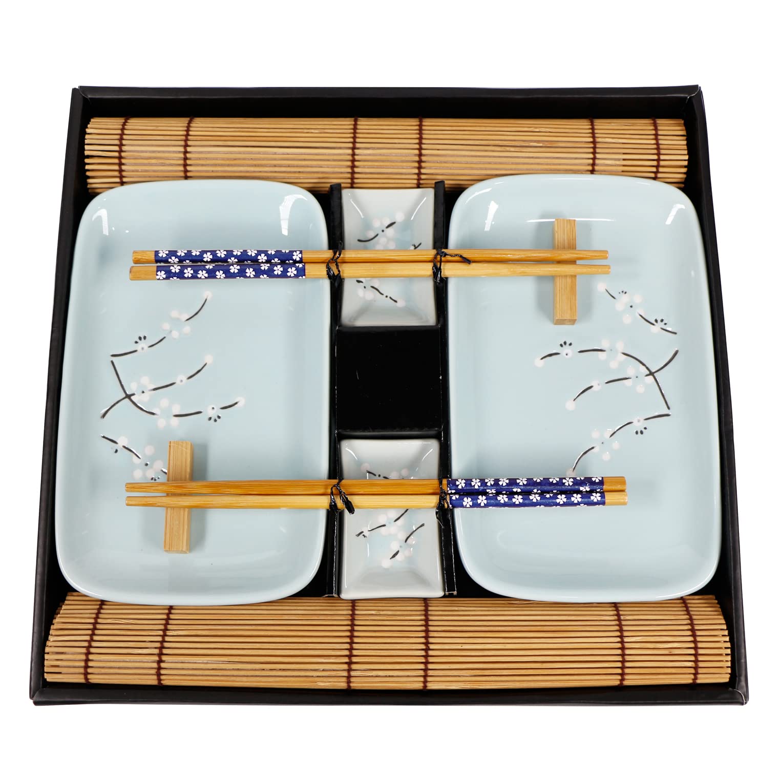 Set Sushi Per 2 Persone In Ceramica | Piatti Bacchette E Ciotole Blu-Bianco - Foto 11