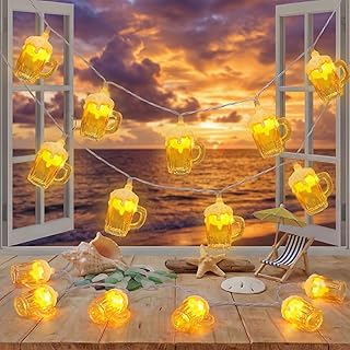 Abeja Beer Mug String Light, 8.5Ft Tropical Beach Theme Outdoor Decorations Beer String Lights with 10 3D Beer Cup Lights, Plug in Beer Fairy Lights for Summer Themed Bar Party Bedroom Decor