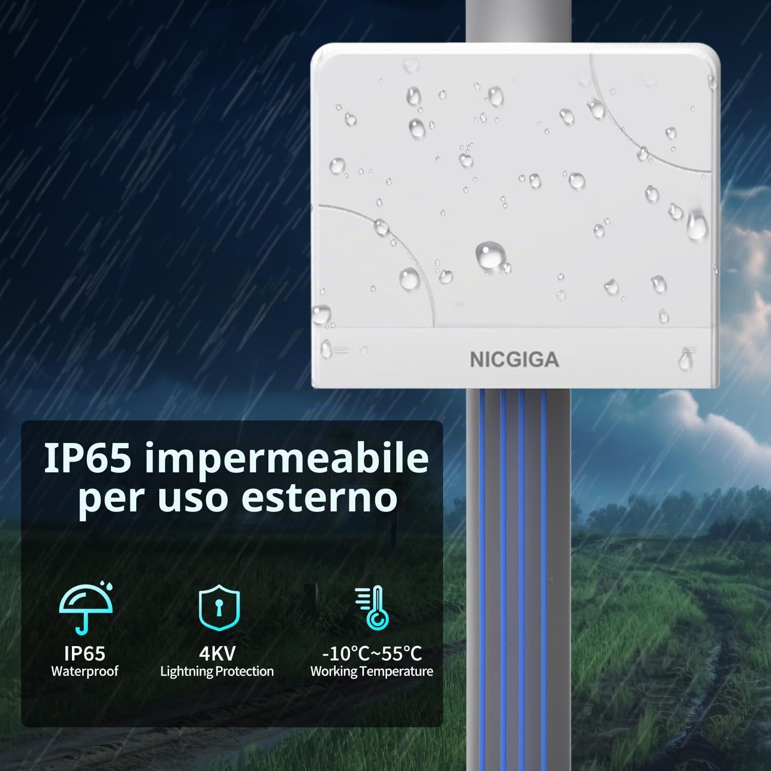 Switch PoE 8 porte impermeabile con 8 porte PoE+@120W + porta uplink Gigabit, NICGIGA Outdoor 10 porte IEEE802.3af/at Power Over Ethernet Switch non gestito con VLAN e funzione di estensione 250m