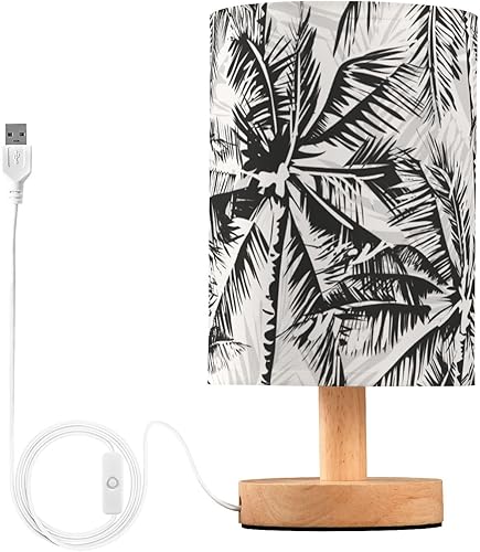 GuoChe Bedside Table Lamp Mini Lamps Retro Black White Tropical Palms Table Lamps for Girls Candlestick lámparas para mesa