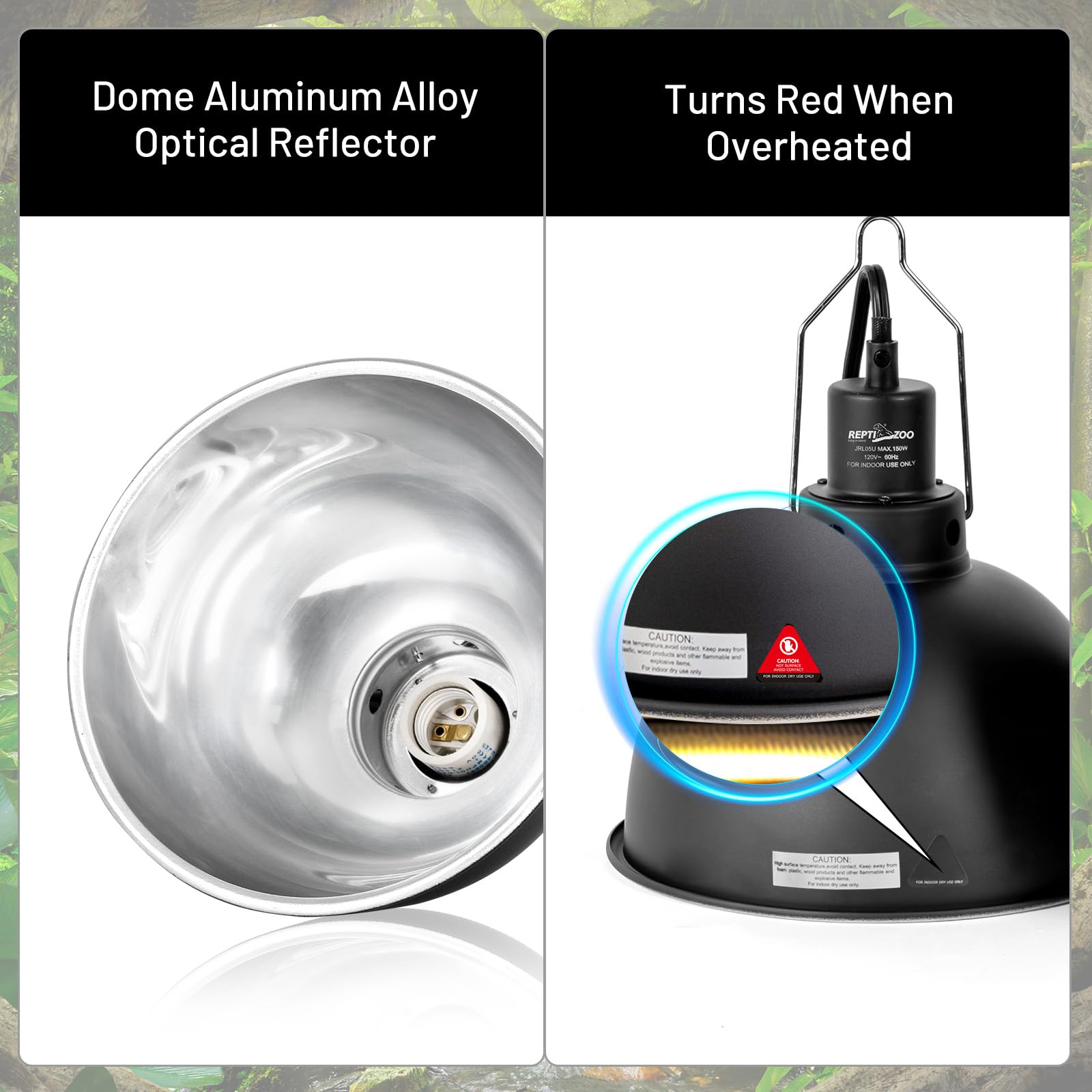 REPTI ZOO Reptile Light Fixture 2 Pack, 8.5inch Deep Dome Reptile Heat Lamp with Separate Switch and Hook, Basking Light Fixture for Bearded Dragon Snake Lizard, Suitable for E26 Bulbs Up to 150W - image 3