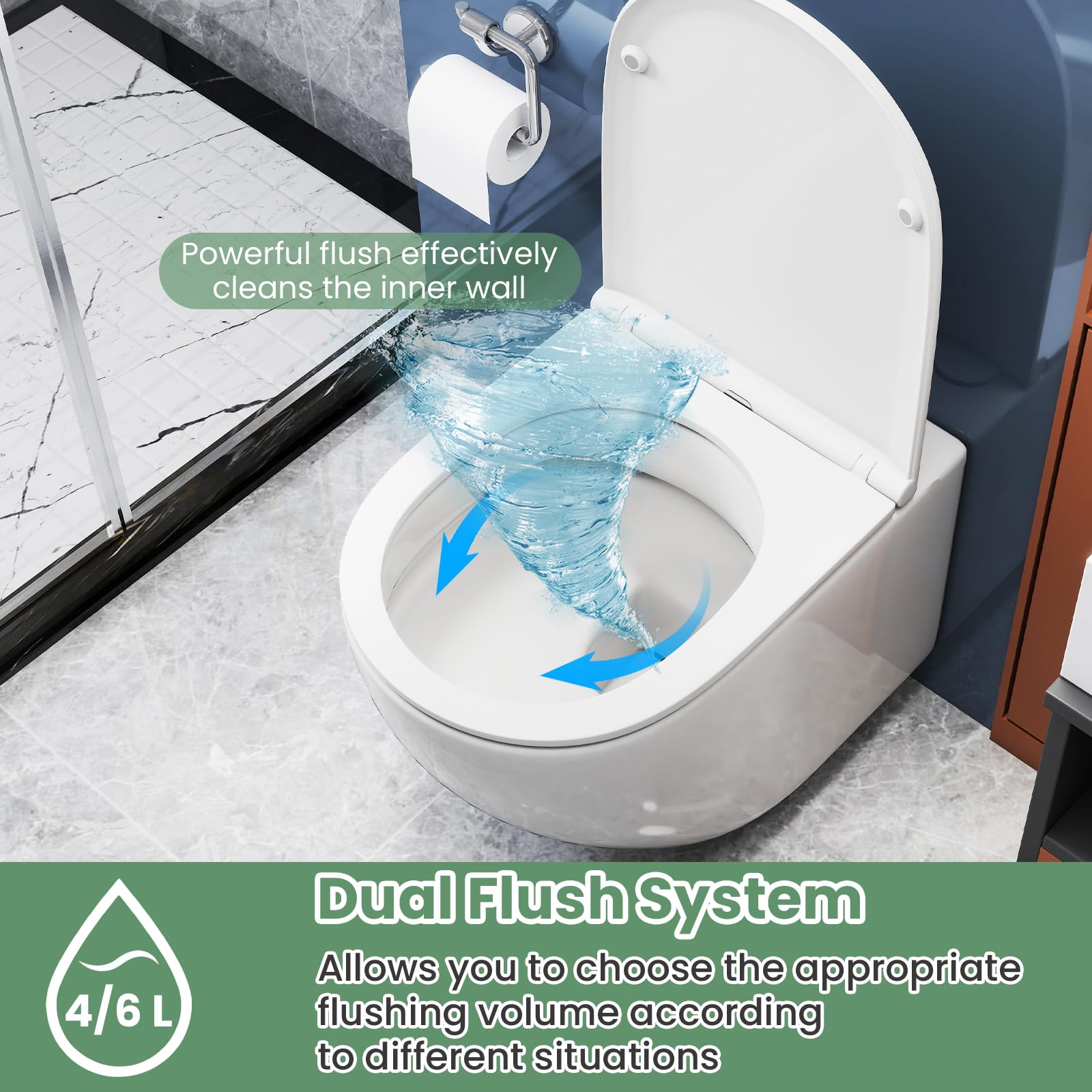 LIFEZEAL Water Sospeso, Sanitari a Muro, Incasso WC, Toilette, con Copriwater a Chiusura Rallentata, Sedile, Kit di Montaggio, Sistema di Doppio Scarico, Risparmio di Acqua, Pulizia Facile, Ceramica