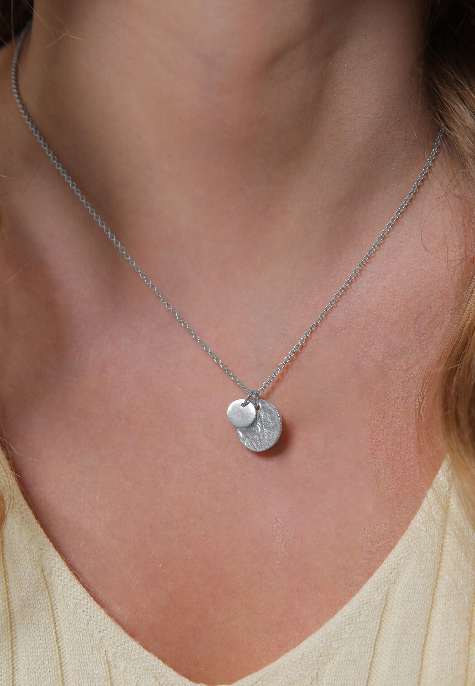 Elli Collana Donna Ciondolo Piatto Martellato in Argento Sterling 925