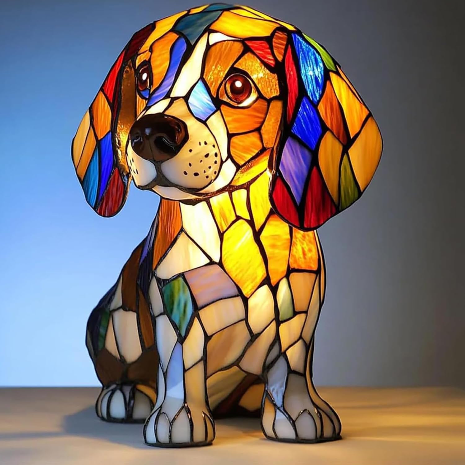 Animal Table Lamp Series Stained Resin Ornaments Night Light with USB Bohemian Furniture Decor Christmas Sculpture Desk Lamp Gift, Beagle 2