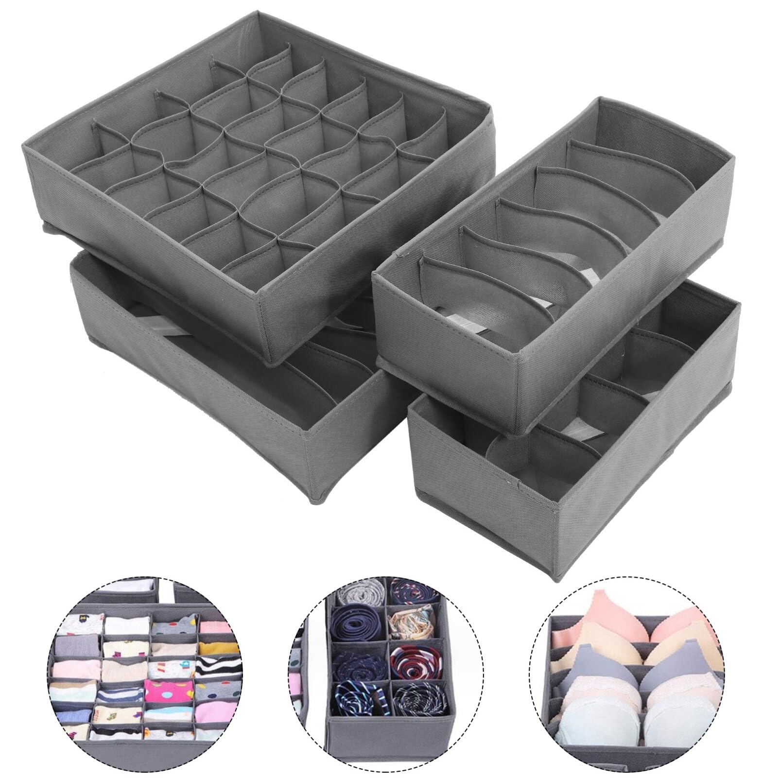 4piezas Organizadores Plegables Para Cajón De Ropa Interior Separadores De Calcetines y Bragas Almacenamiento Para Armarios