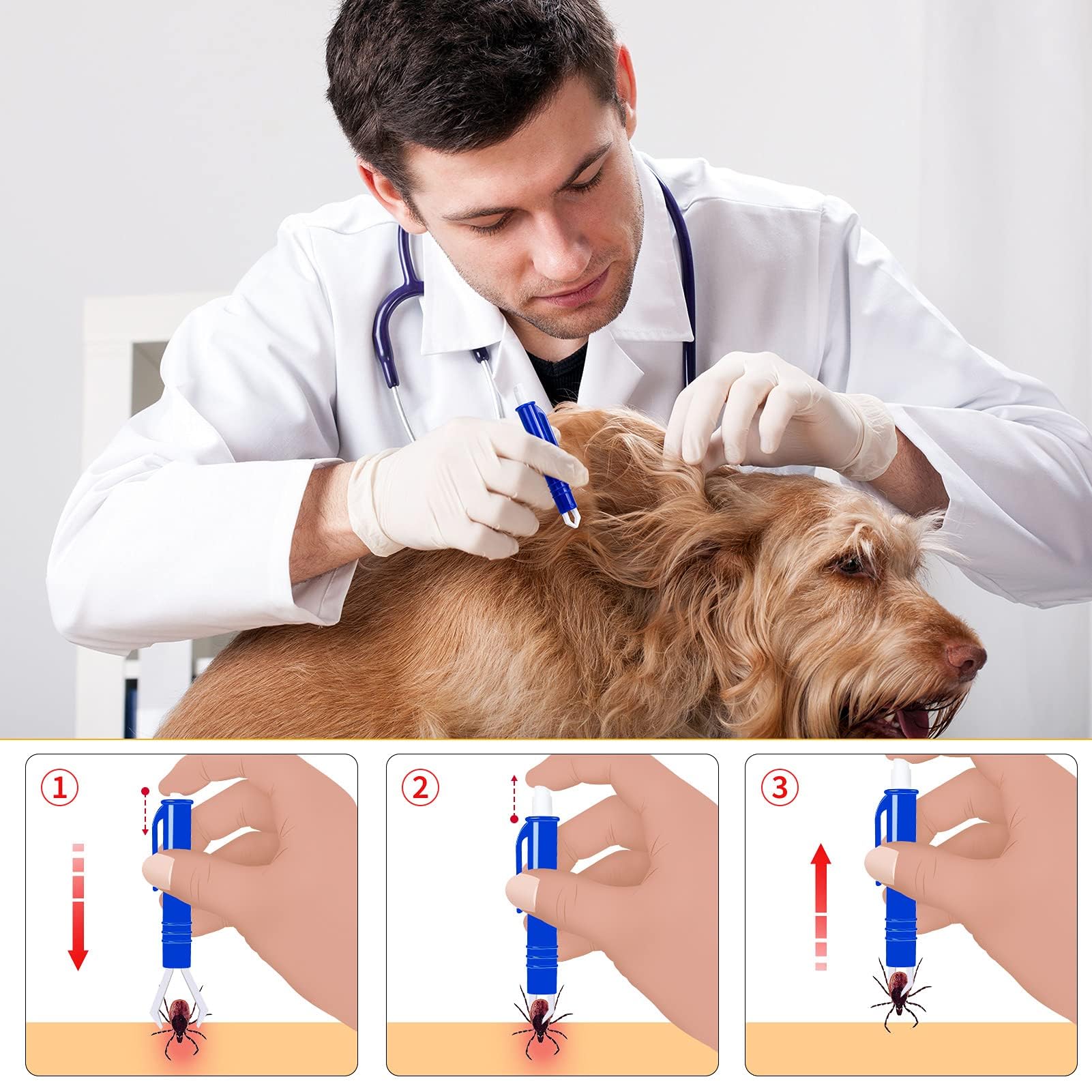 MELLIEX 6pcs Tire Tique Pince à Tiques en Acier Inoxydable, Tique Remover Stylo Anti-Tiqueet Crochet à Tiques en Plastique avec Boîte pour Chiens, Chats et Humain