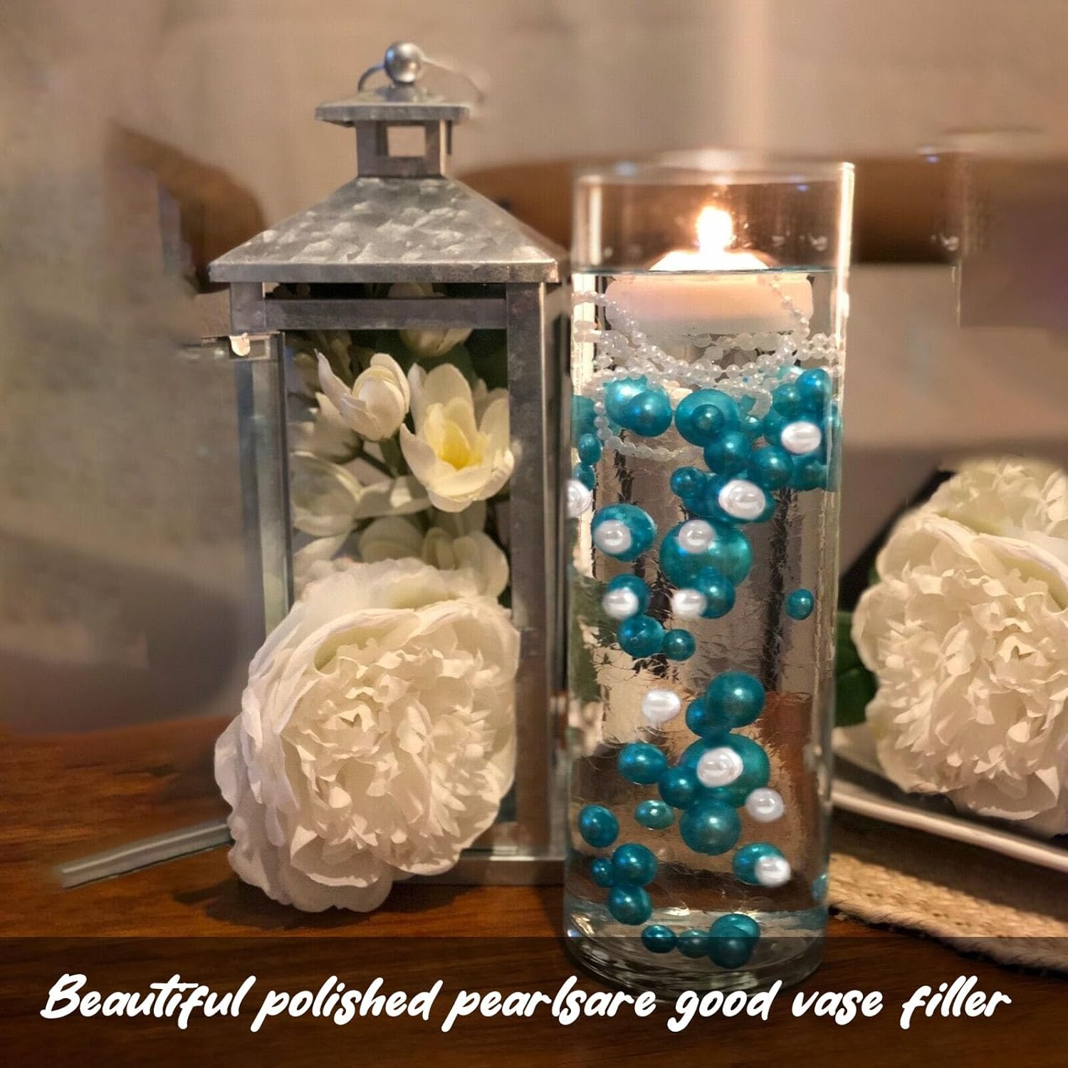 200 PCS Teal White Vase Fillers, Pearls Bead for Centerpieces Vases, 10/14/20 MM No Hole Beads, Fake Pearls for Wedding Birthday Anniversary Theme Party Table Centerpieces Decor - Image 5