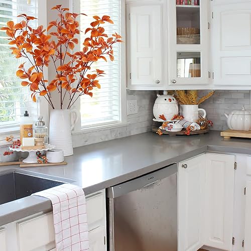 Miniatura 4 de CISDUEO 3 piezas de hojas artificiales de otoño con tallos, hojas de arce artificiales, ramas de otoño, hojas sintéticas para Acción de Gracias,