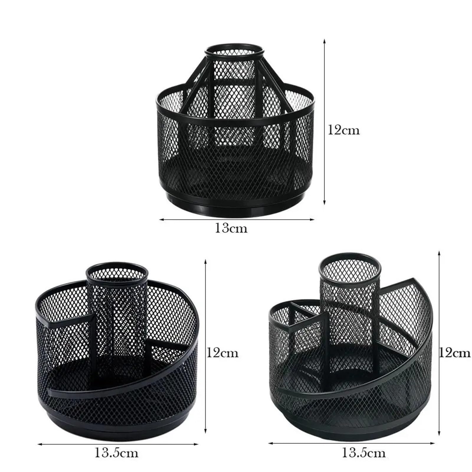 Portapenne multifunzionale da 3 pezzi, portaspazzole in metallo, scatola portaoggetti scrivania in rete, for casa e ufficio Per Ufficio,Casa(Black 3)